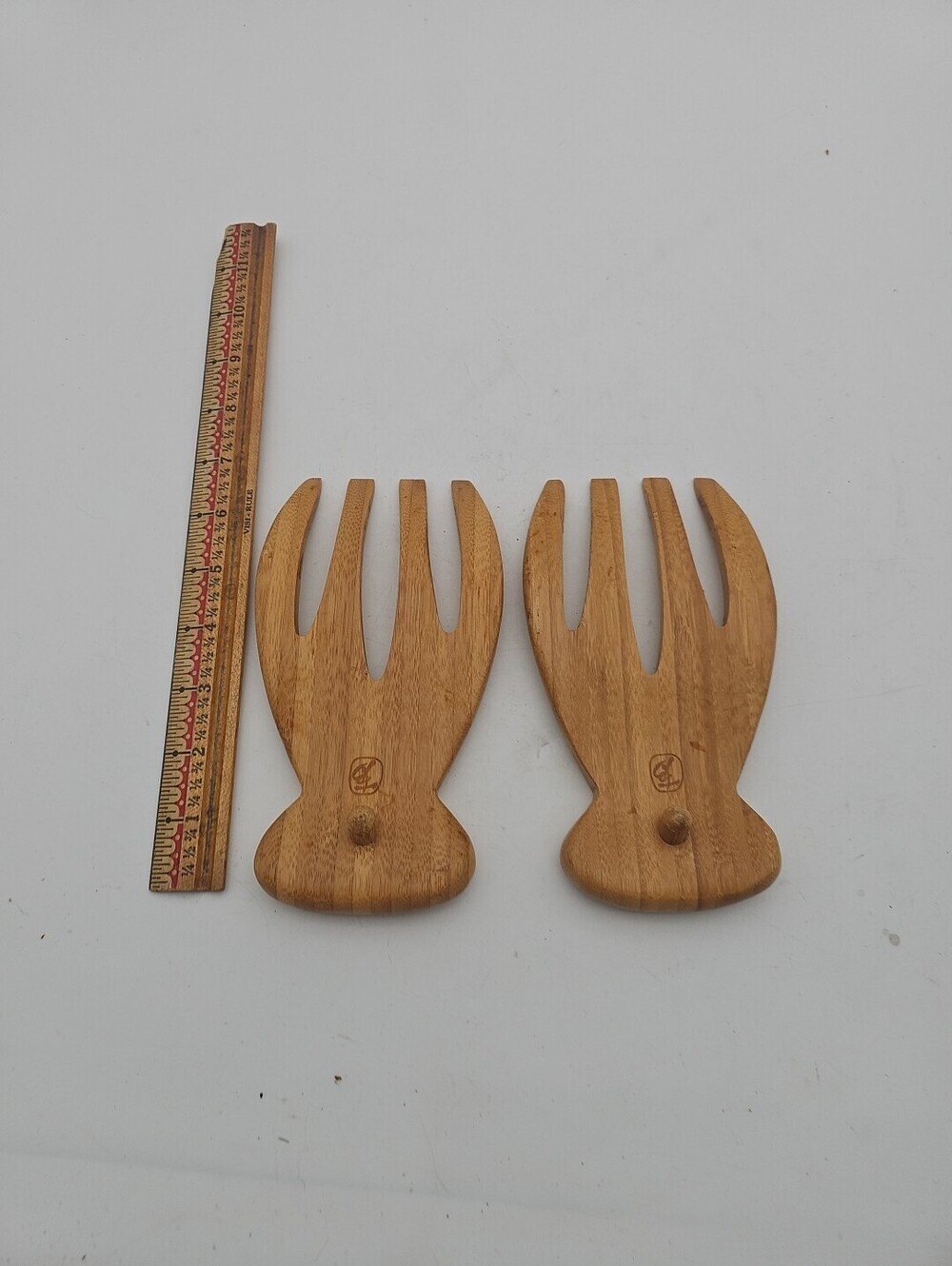4564, Natural Bamboo Salad Hands – Set of 2 Wooden Salad Servers with Thumb Grip